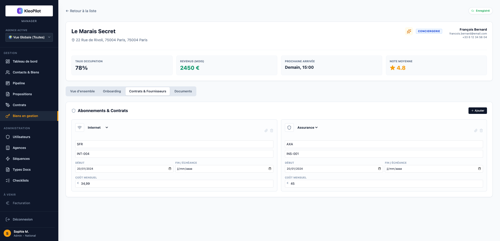 Gestion des biens - Contrats