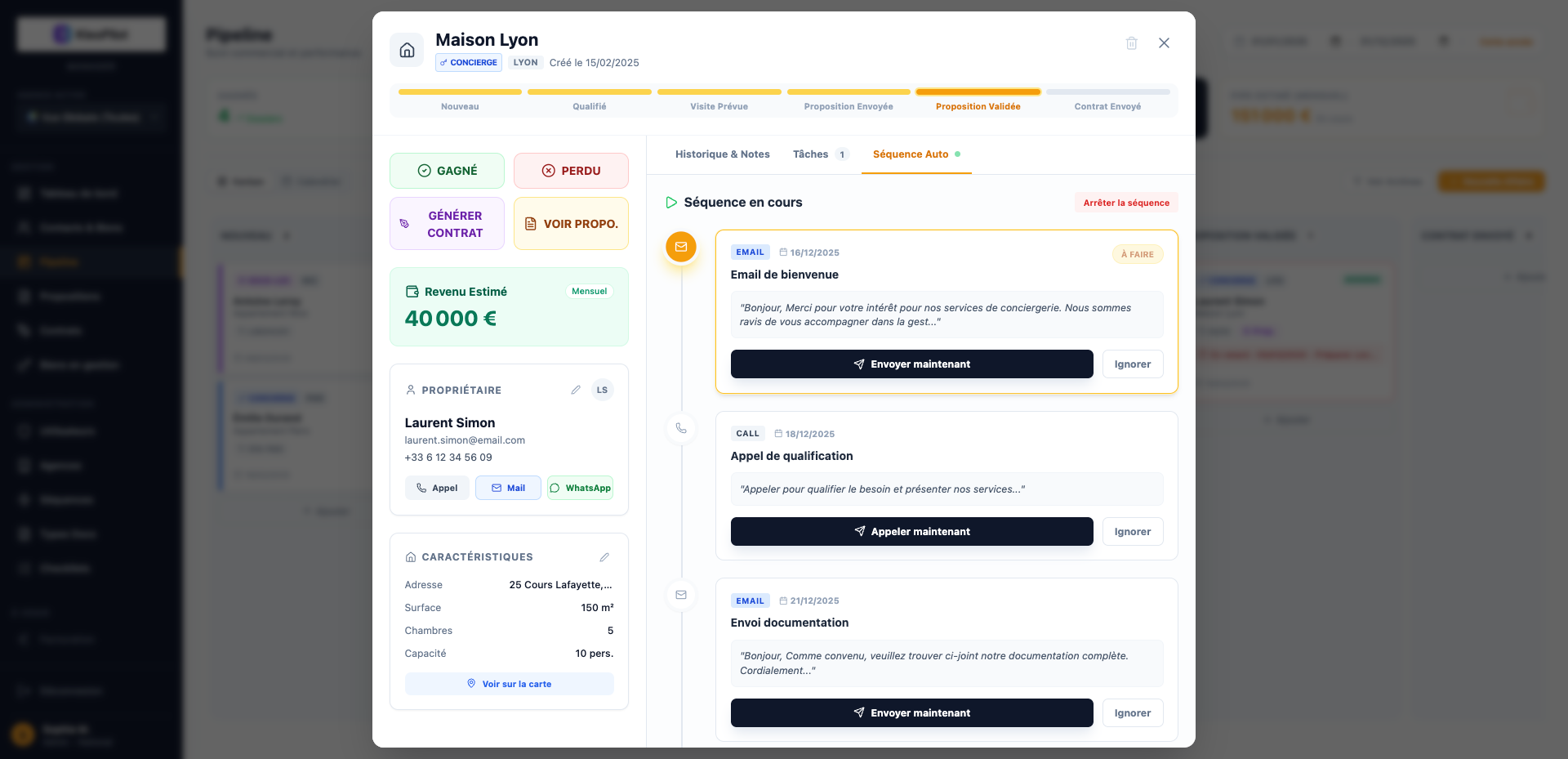 Capture d'écran Séquences de relance